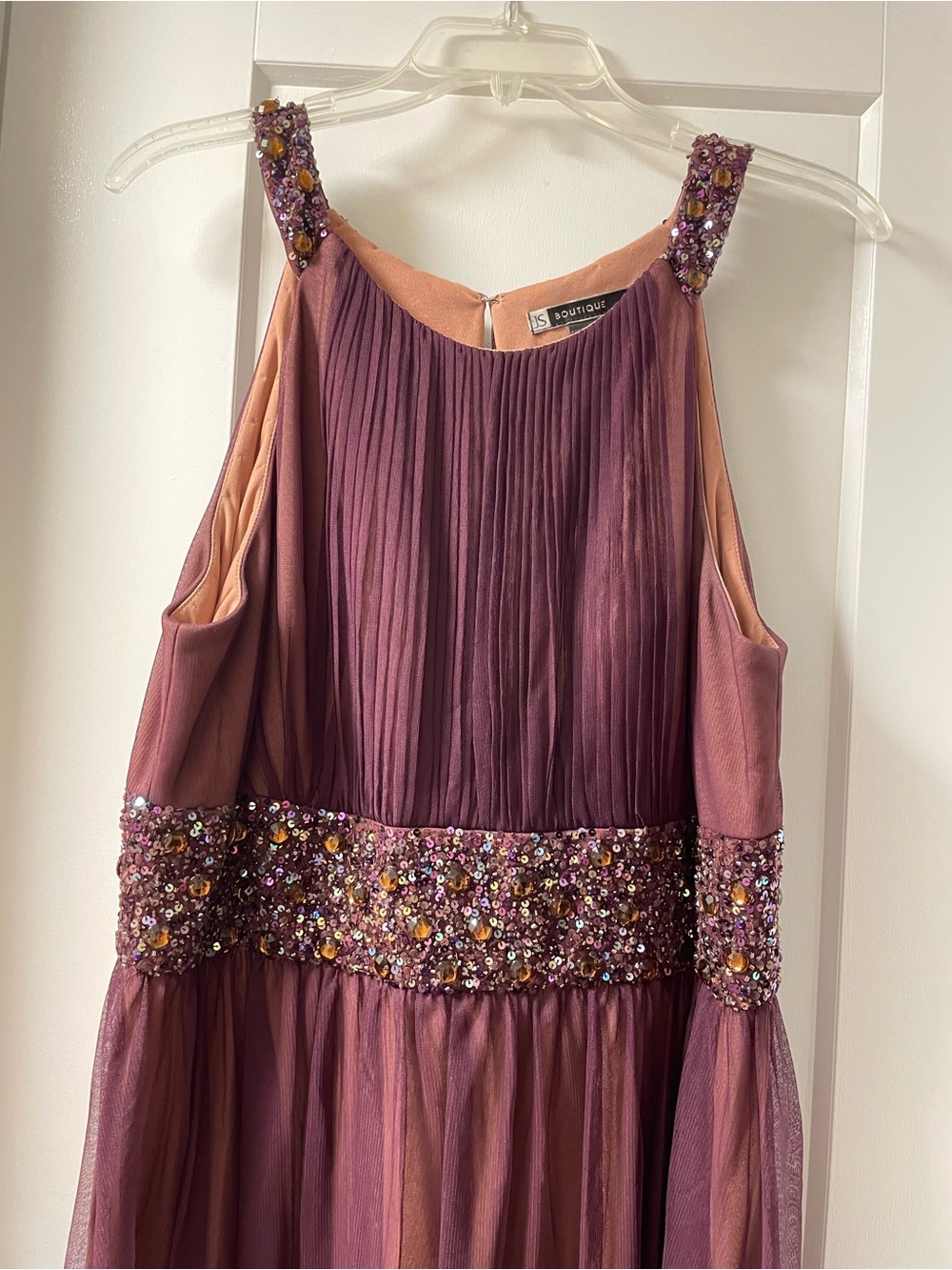 JS Boutique Maroon Beaded Tulle Party Dress
